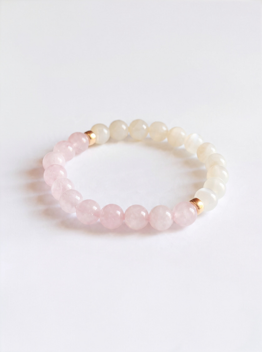 Rose Quartz + White Moonstone Stretch Bracelet