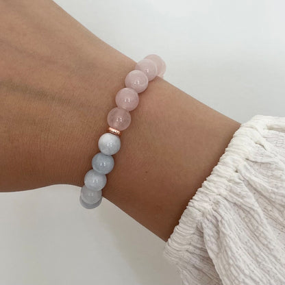 Aquamarine + Rose Quartz Stretch Bracelet