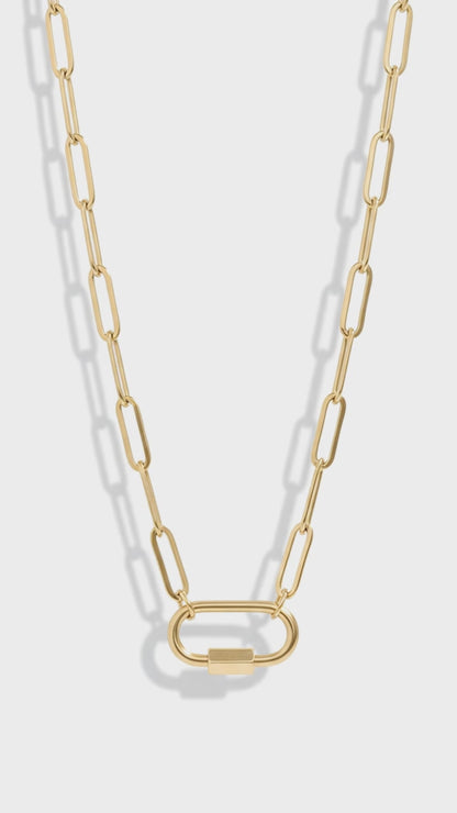 Gold Paperclip Carabiner Charm Necklace